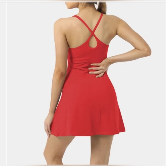 NWT Halara Backless Active Dress w Shorts Small Cloudful  $55 Orange/Red - Picture 2 of 13